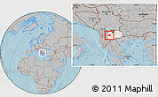 Gray Location Map of Kicevo, highlighted country, within the entire country, hill shading
