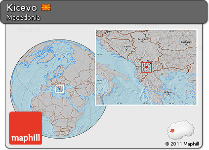 Gray Location Map of Kicevo, hill shading