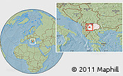 Savanna Style Location Map of Kicevo, highlighted country, hill shading
