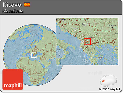 Savanna Style Location Map of Kicevo, hill shading