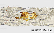 Physical Panoramic Map of Kicevo, shaded relief outside