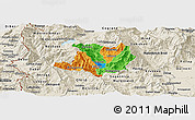 Political Panoramic Map of Kicevo, shaded relief outside