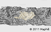 Shaded Relief Panoramic Map of Kicevo, darken, desaturated