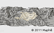 Shaded Relief Panoramic Map of Kicevo, darken, semi-desaturated