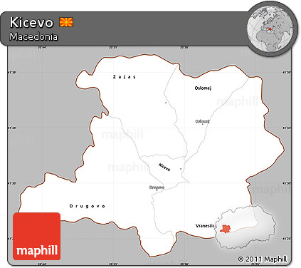 Gray Simple Map of Kicevo, cropped outside