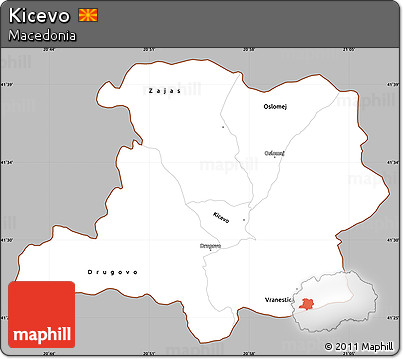 Gray Simple Map of Kicevo, cropped outside