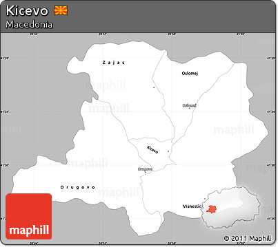 Gray Simple Map of Kicevo, single color outside