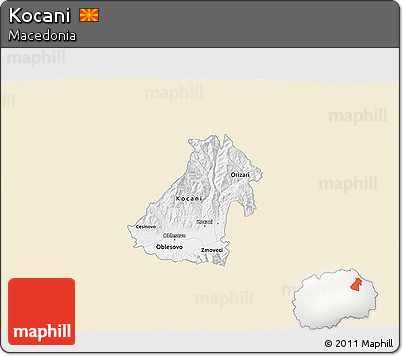 Classic Style 3D Map of Kocani, single color outside