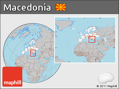 Gray Location Map of Macedonia, highlighted continent, within the entire continent