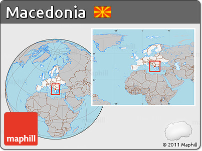 Gray Location Map of Macedonia, highlighted continent, within the entire continent