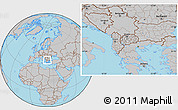 Gray Location Map of Macedonia, hill shading inside