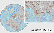 Gray Location Map of Macedonia, hill shading outside
