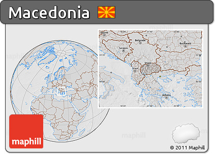 Gray Location Map of Macedonia, lighten, desaturated, hill shading