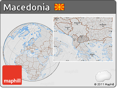 Gray Location Map of Macedonia, lighten, desaturated, hill shading