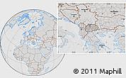Gray Location Map of Macedonia, lighten, desaturated, hill shading