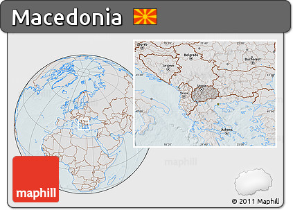Gray Location Map of Macedonia, lighten, hill shading