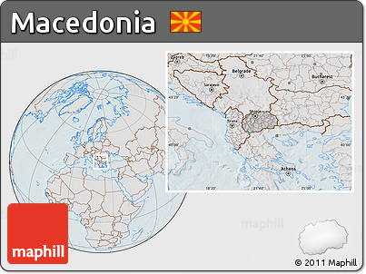 Gray Location Map of Macedonia, lighten, hill shading