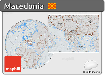 Gray Location Map of Macedonia, lighten, semi-desaturated, hill shading