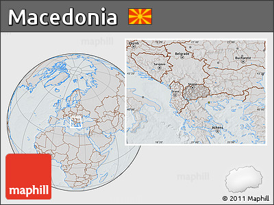 Gray Location Map of Macedonia, lighten, semi-desaturated, hill shading