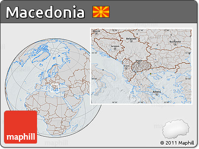 Gray Location Map of Macedonia, lighten, semi-desaturated, hill shading