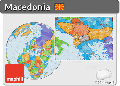 Gray Location Map of Macedonia, political outside, hill shading