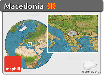 Gray Location Map of Macedonia, satellite outside, hill shading