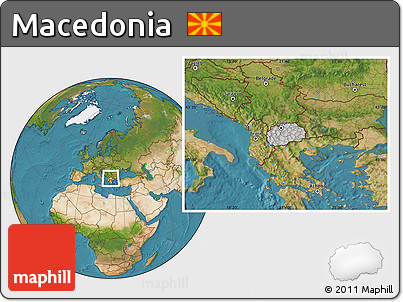 Gray Location Map of Macedonia, satellite outside, hill shading