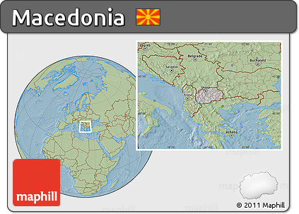 Gray Location Map of Macedonia, savanna style outside, hill shading