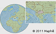 Gray Location Map of Macedonia, savanna style outside, hill shading