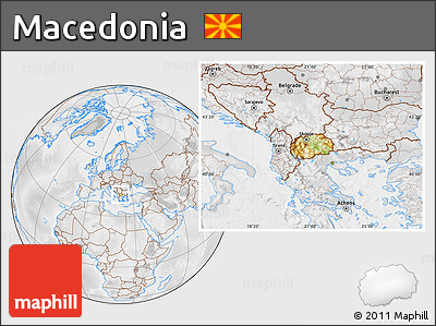 Physical Location Map of Macedonia, lighten, desaturated