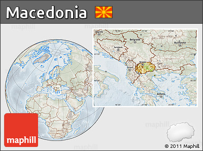 Physical Location Map of Macedonia, lighten, semi-desaturated