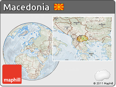 Physical Location Map of Macedonia, lighten, semi-desaturated