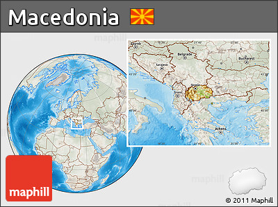 Physical Location Map of Macedonia, lighten, semi-desaturated, land only