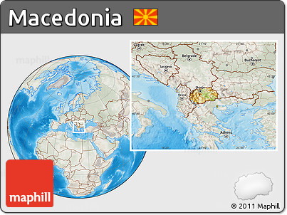 Physical Location Map of Macedonia, lighten, semi-desaturated, land only
