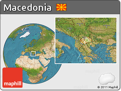 Physical Location Map of Macedonia, satellite outside