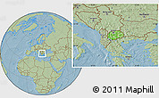 Political Location Map of Macedonia, savanna style outside, hill shading