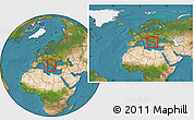 Satellite Location Map of Macedonia, within the entire continent