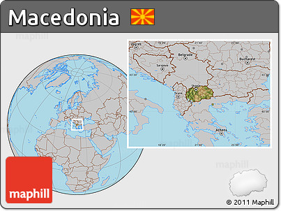 Satellite Location Map of Macedonia, gray outside