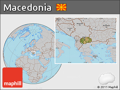 Satellite Location Map of Macedonia, gray outside