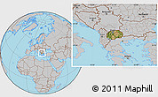 Satellite Location Map of Macedonia, gray outside
