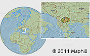 Satellite Location Map of Macedonia, savanna style outside, hill shading