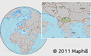 Savanna Style Location Map of Macedonia, gray outside, hill shading inside