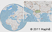 Savanna Style Location Map of Macedonia, lighten, desaturated, land only, hill shading