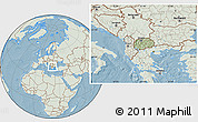 Savanna Style Location Map of Macedonia, lighten, land only, hill shading