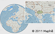 Savanna Style Location Map of Macedonia, lighten, semi-desaturated, land only, hill shading