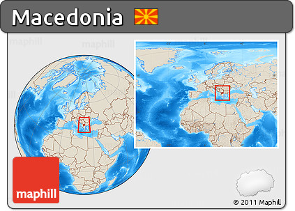 Shaded Relief Location Map of Macedonia, within the entire continent