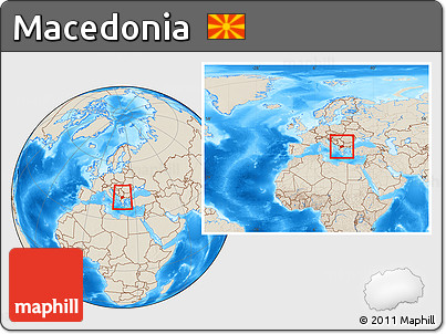 Shaded Relief Location Map of Macedonia, within the entire continent