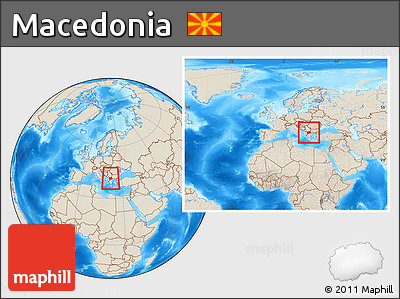 Shaded Relief Location Map of Macedonia, within the entire continent