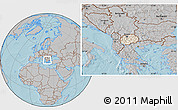 Shaded Relief Location Map of Macedonia, gray outside, hill shading