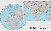 Shaded Relief Location Map of Macedonia, gray outside